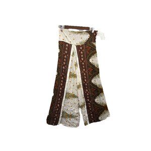 Tamsy Feather Palazzo Wide Leg Pants Split Leg High Waist Resort Beachy One Size